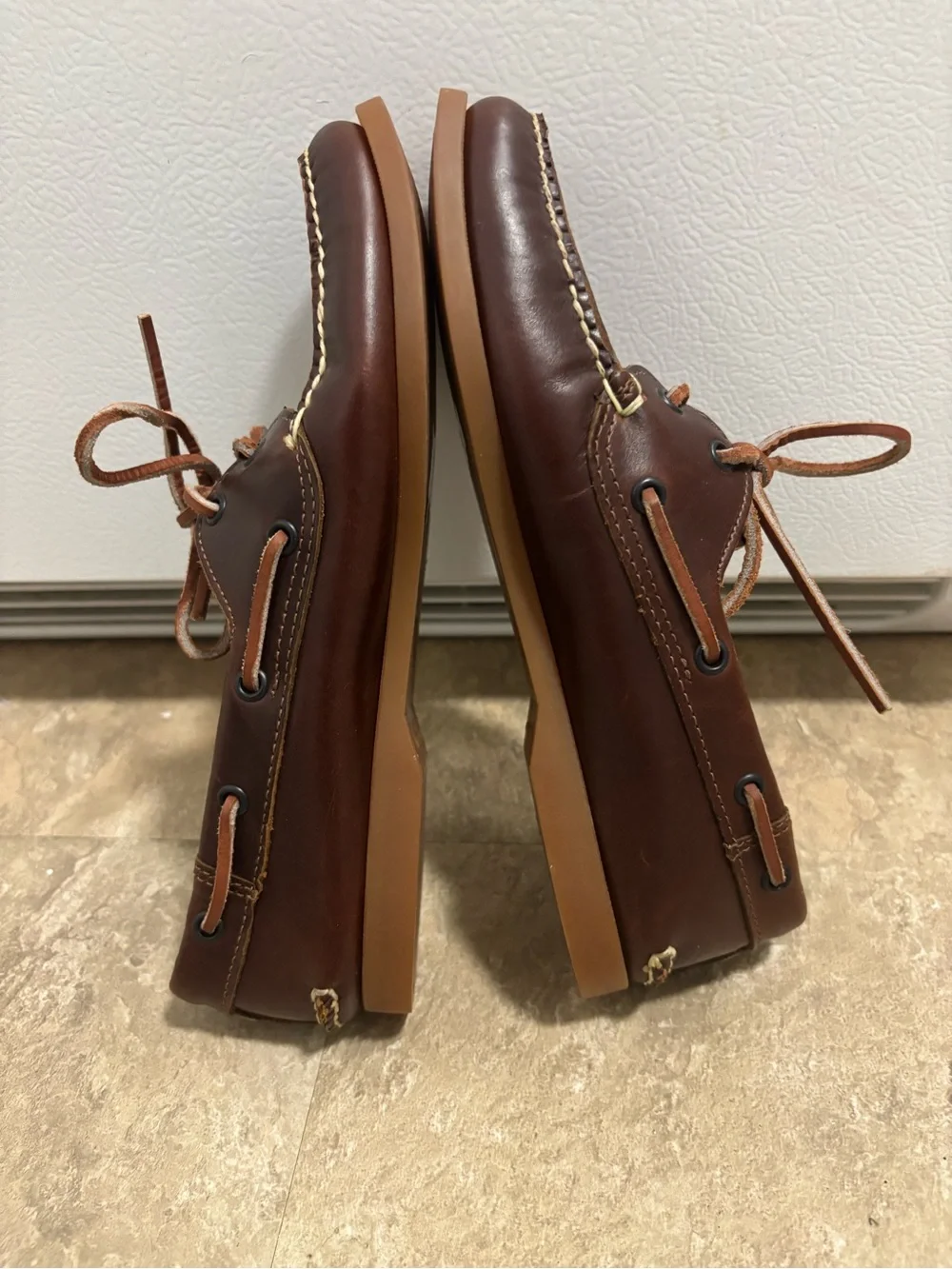 Timberland Dark Brown Leather Moc-Toe Boat Shoes with Tan Laces